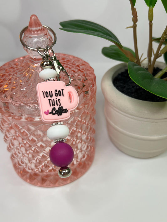 You Got This Coffee Silicone Bead Keychain: Purple & White