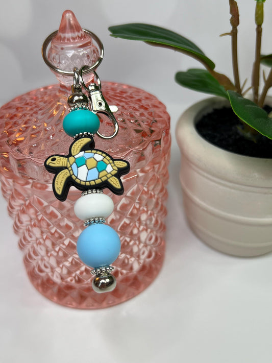 Sea Turtle Silicone Bead Keychain: Turquoise Bag Charm