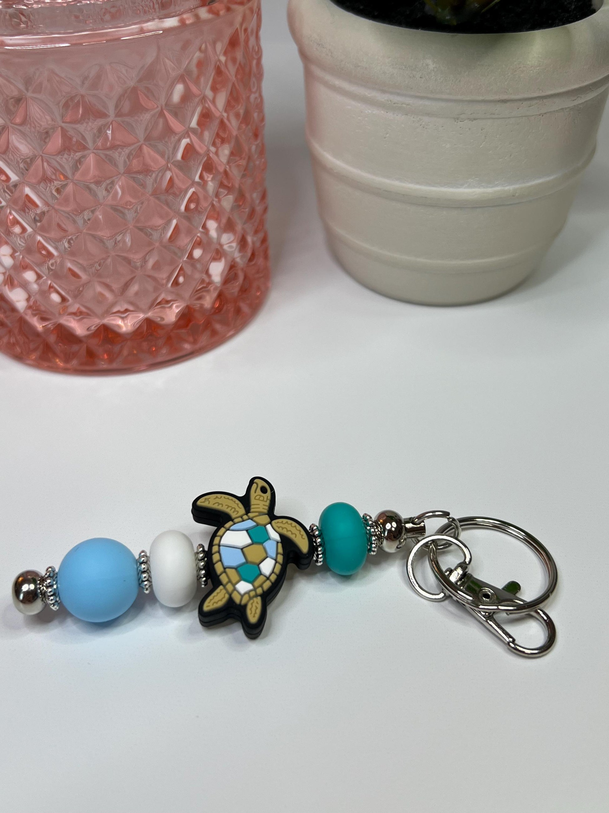 Sea Turtle Silicone Bead Keychain: Turquoise Bag Charm