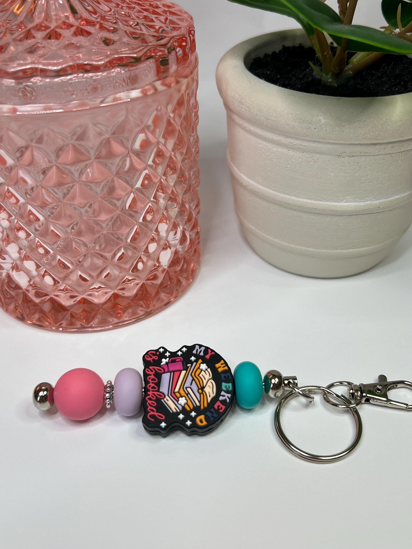 My Weekend is Booked Silicone Bead Keychain: Book Lover Gift