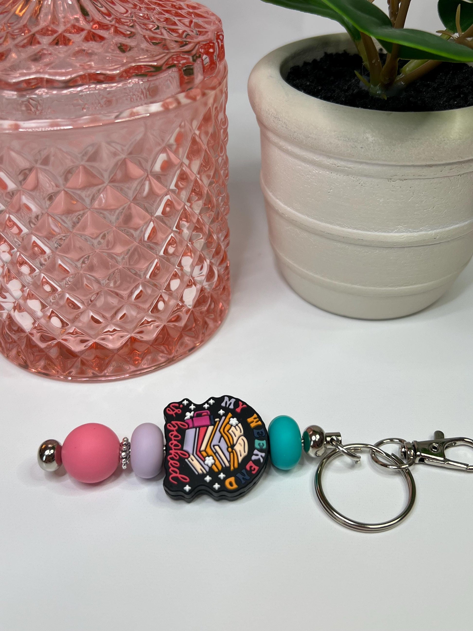 My Weekend is Booked Silicone Bead Keychain: Book Lover Gift