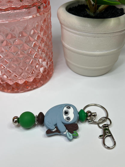 Sloth Keychain: Silicone Bead Bag Charm, Stocking Stuffer