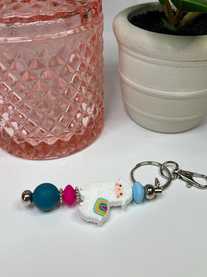 Llama Keychain: Silicone Bead Bag Charm, Stocking Stuffer