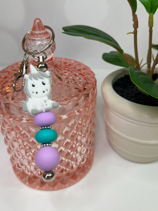 Unicorn Silicone Bead Keychain: Lavender & Turquoise Bag Charm
