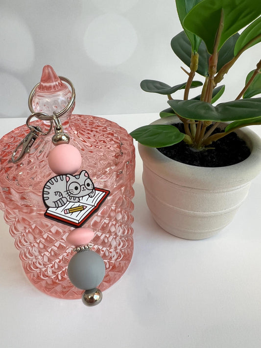 Kitty and Notebook Silicone Bead Keychain: Bag Charm