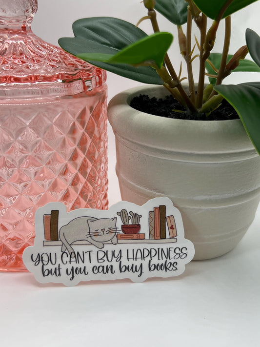 You Can't Buy Happiness but You Can Buy Books sticker - water-resistant, water bottles, laptop, kindle, mug