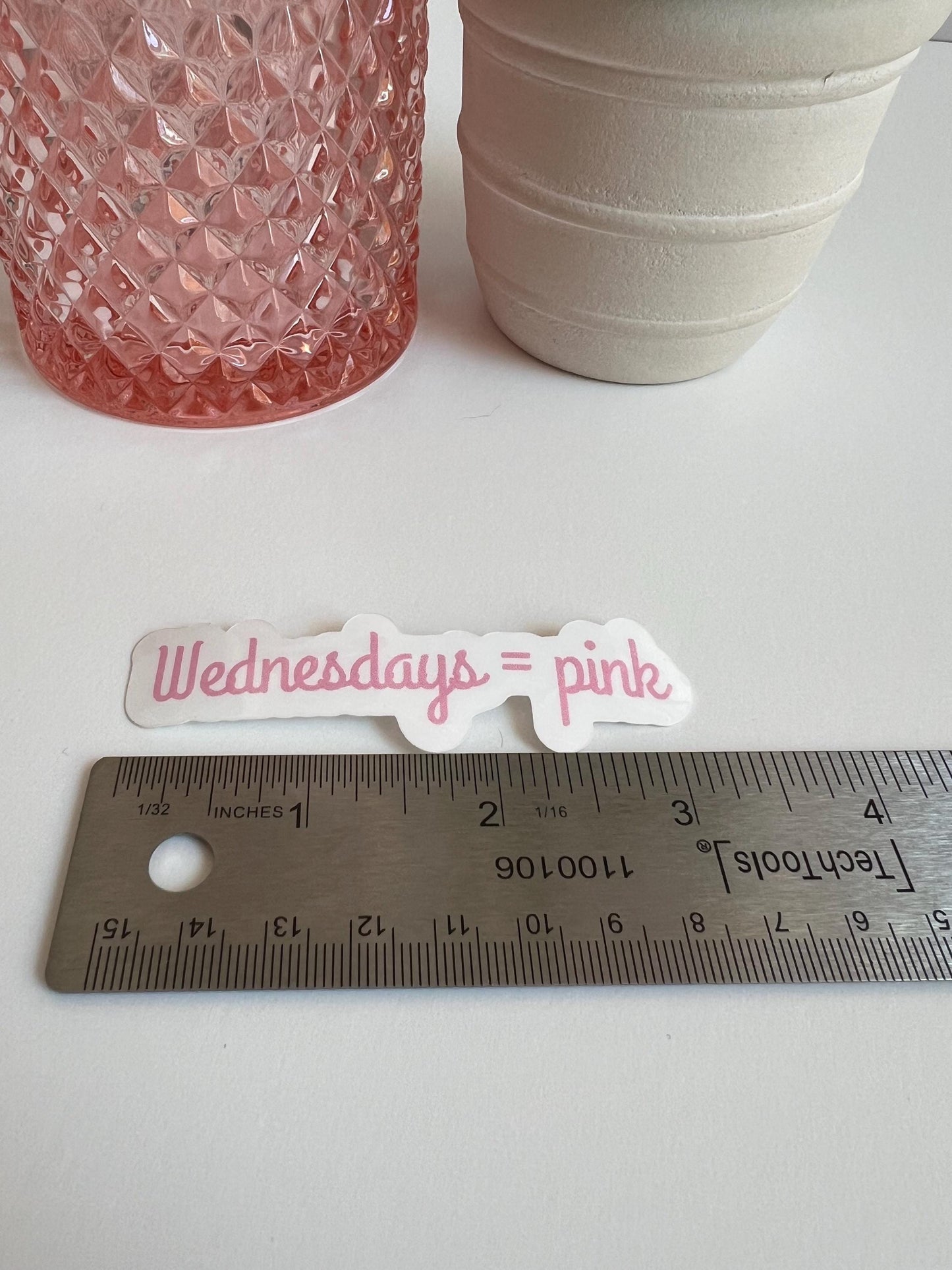 Wednesdays = Pink sticker - water-resistant, water bottles, laptop, kindle, mug