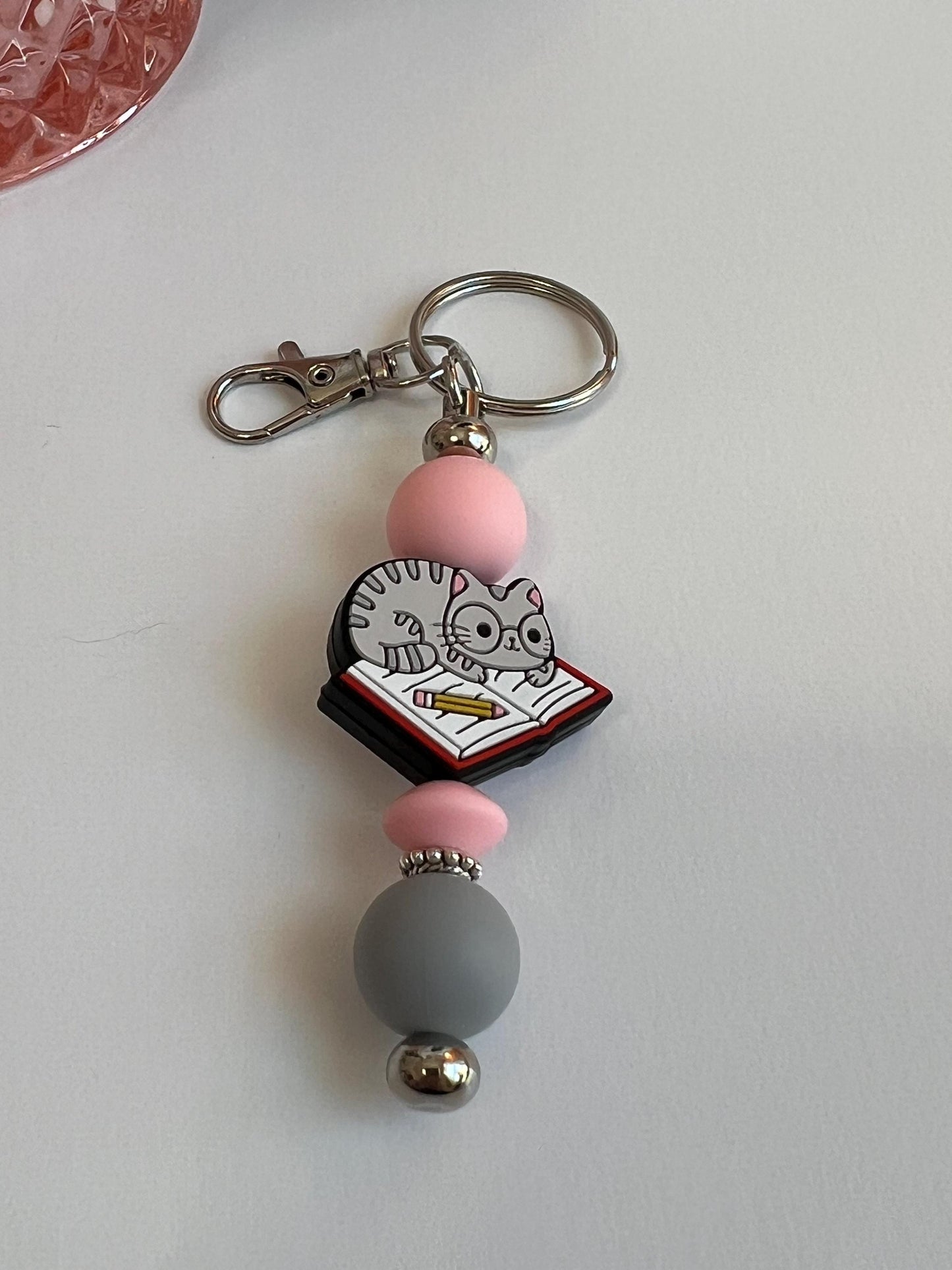 Kitty and Notebook Silicone Bead Keychain: Bag Charm