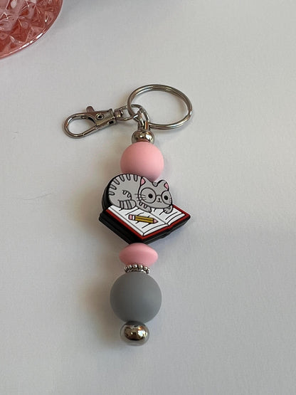 Kitty and Notebook Silicone Bead Keychain: Bag Charm
