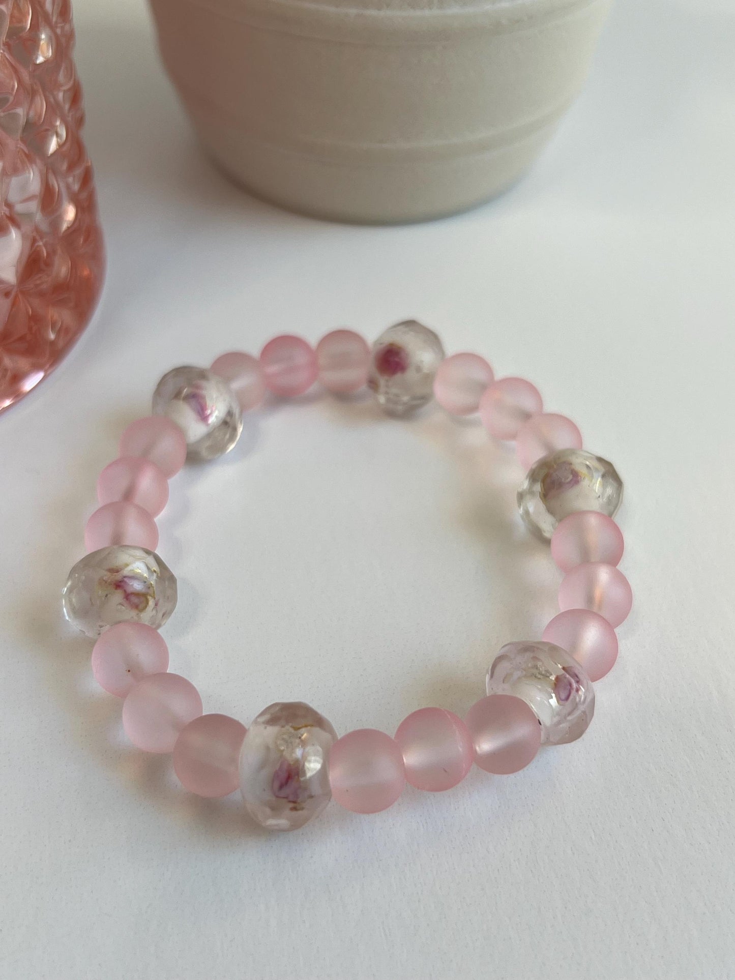 Handmade Pink Beaded Bracelet: Stretchy Cord Jewelry