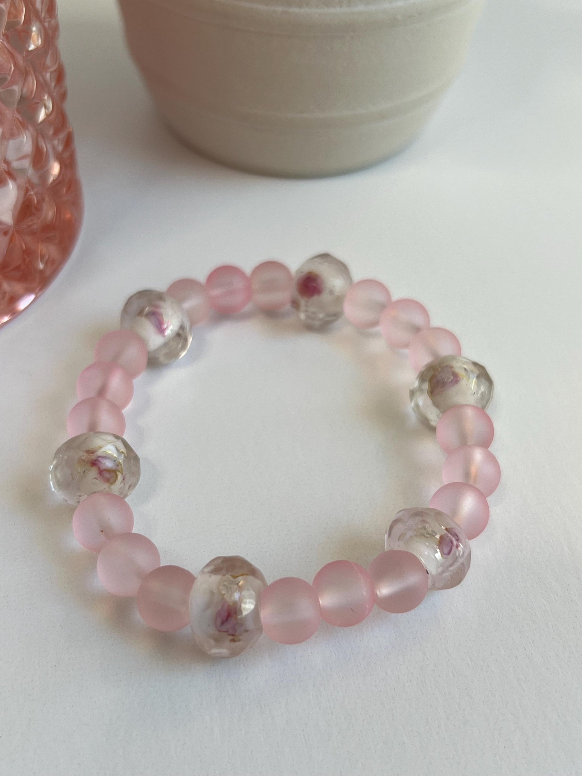 Handmade Pink Beaded Bracelet: Stretchy Cord Jewelry
