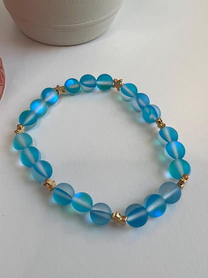 Handmade Turquoise Beaded Bracelet: Gold Starfish Charm Jewelry