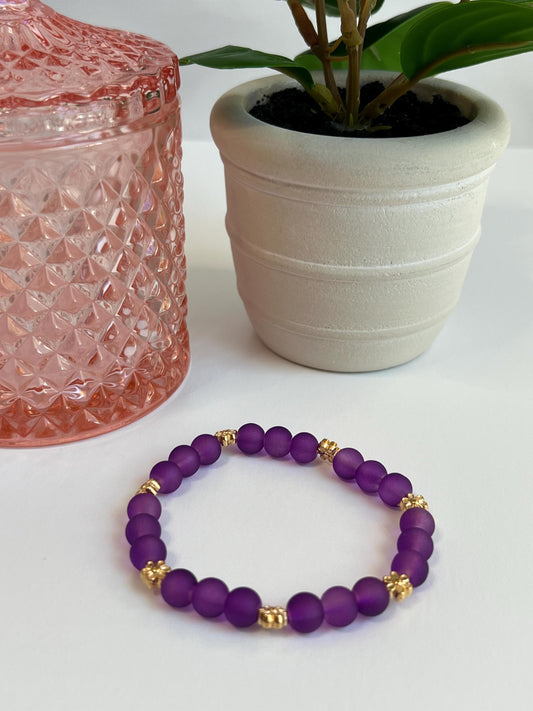 Handmade Purple Beaded Bracelet: Gold Flower Spacers