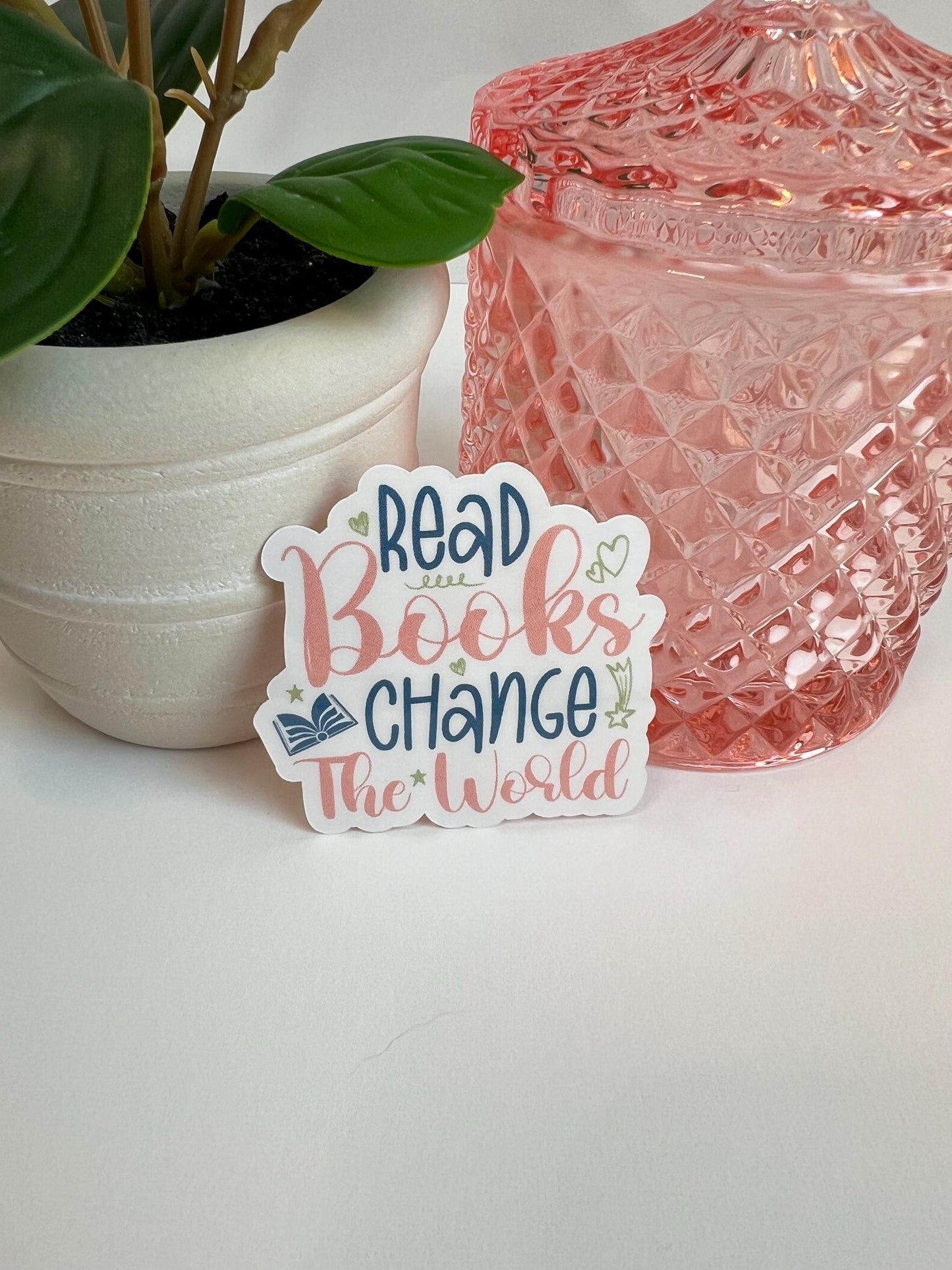 Read Books Change The World sticker -water-resistant, water bottles, laptop, kindle, mug