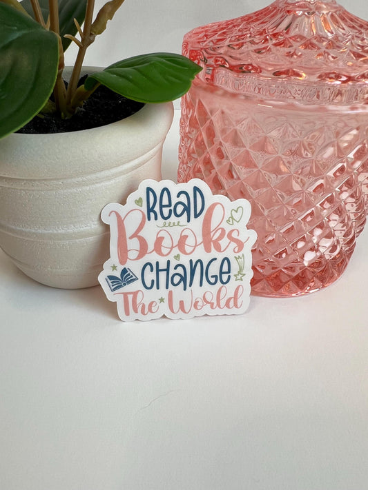 Read Books Change The World sticker -water-resistant, water bottles, laptop, kindle, mug