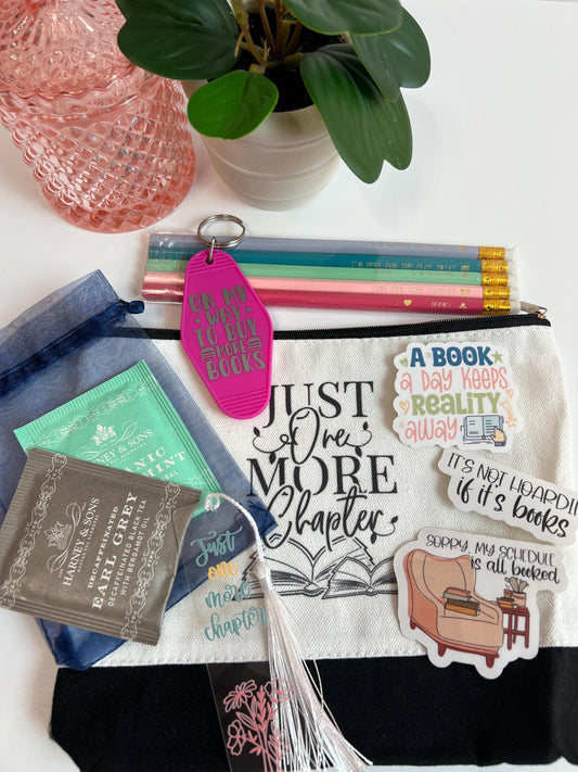 Book Lover Gift - bookmark, stickers, bag, pencils, keychain, tea, Christmas, Birthday