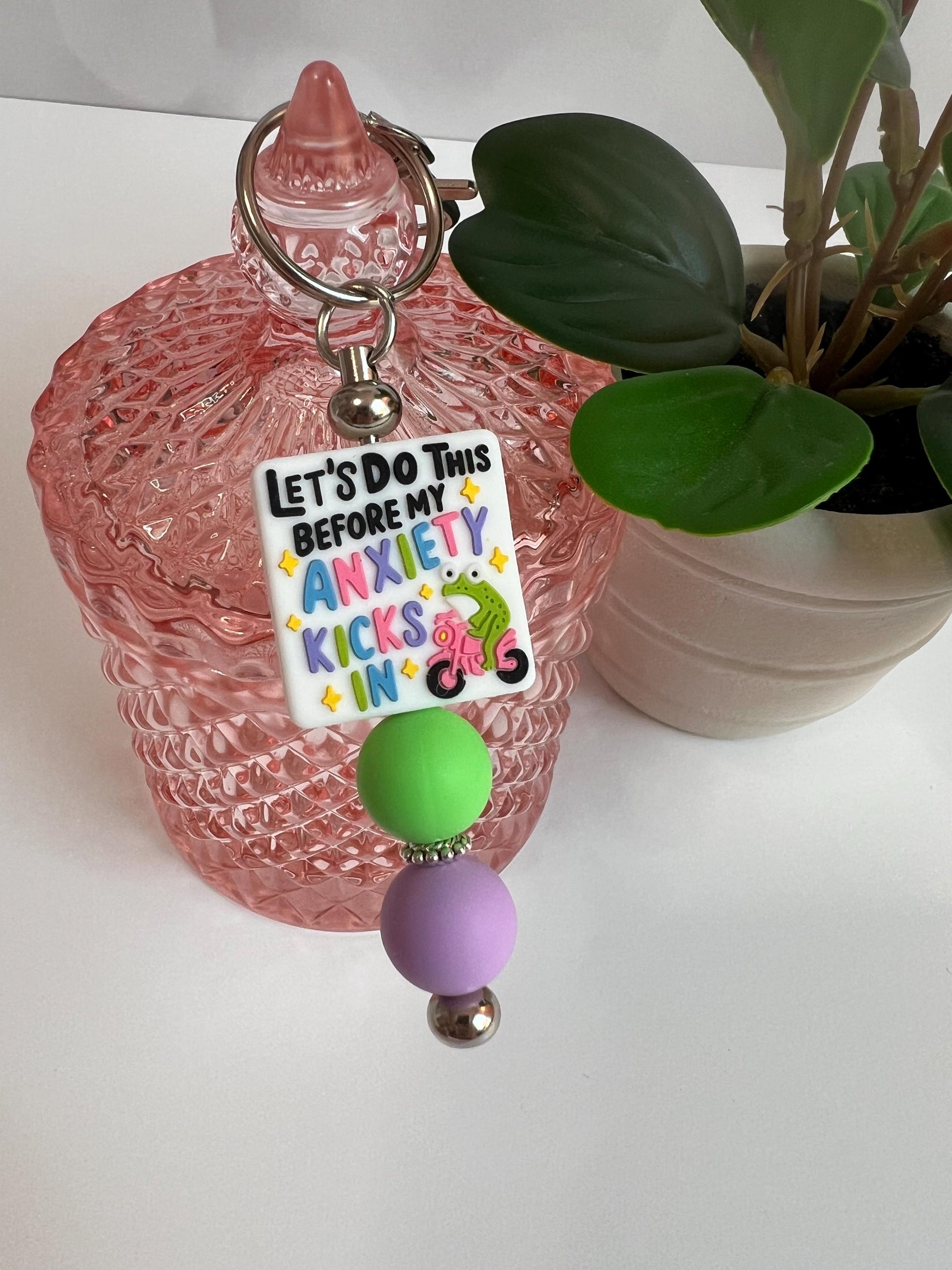 Anxiety Quote Silicone Bead Keychain: Bag Charm, Stocking Stuffer