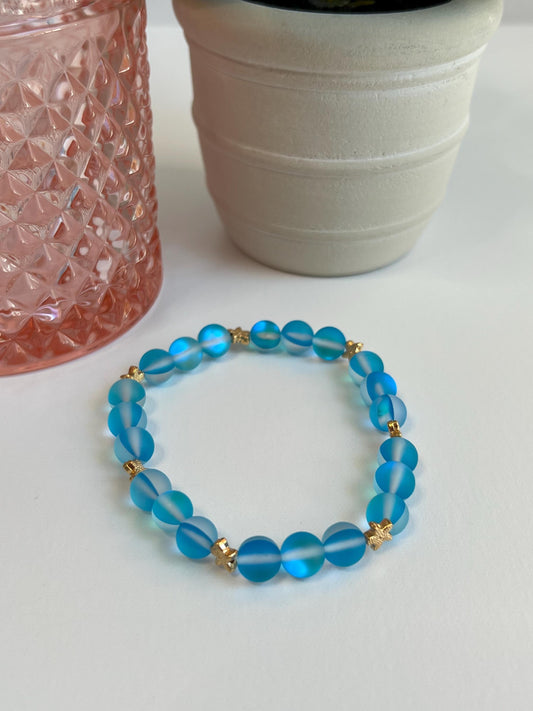 Handmade Turquoise Beaded Bracelet: Gold Starfish Charm Jewelry