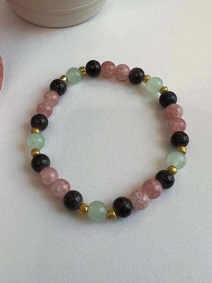 Handmade Beaded Bracelet: Pink, Green & Dark Grey Jewelry
