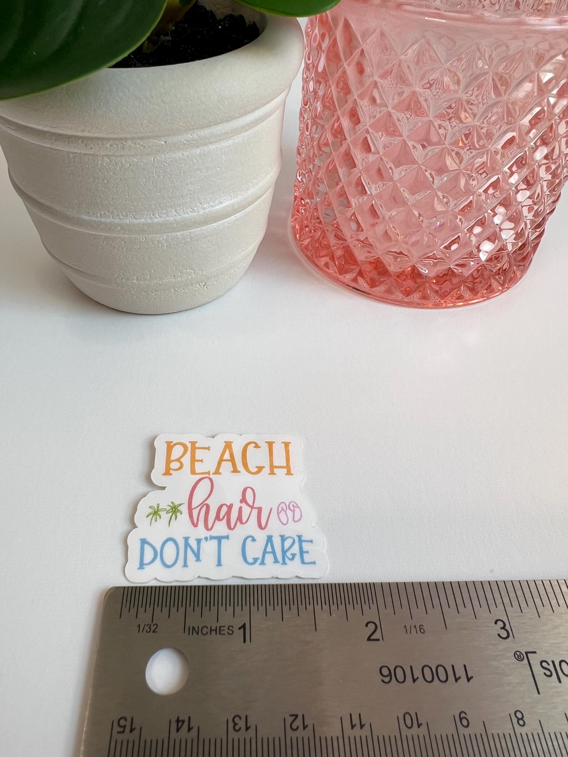 Beach Hair Don't Care sticker -water-resistant, water bottles, laptop, kindle, mug