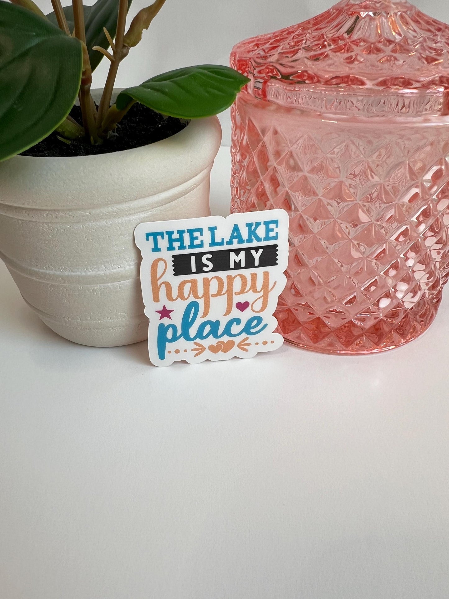 The Lake is my Happy Place sticker -water-resistant, water bottles, laptop, kindle, mug