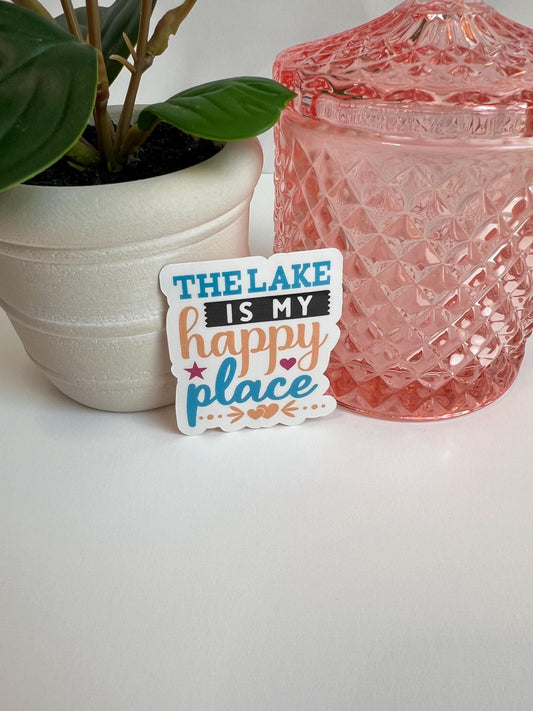 The Lake is my Happy Place sticker -water-resistant, water bottles, laptop, kindle, mug
