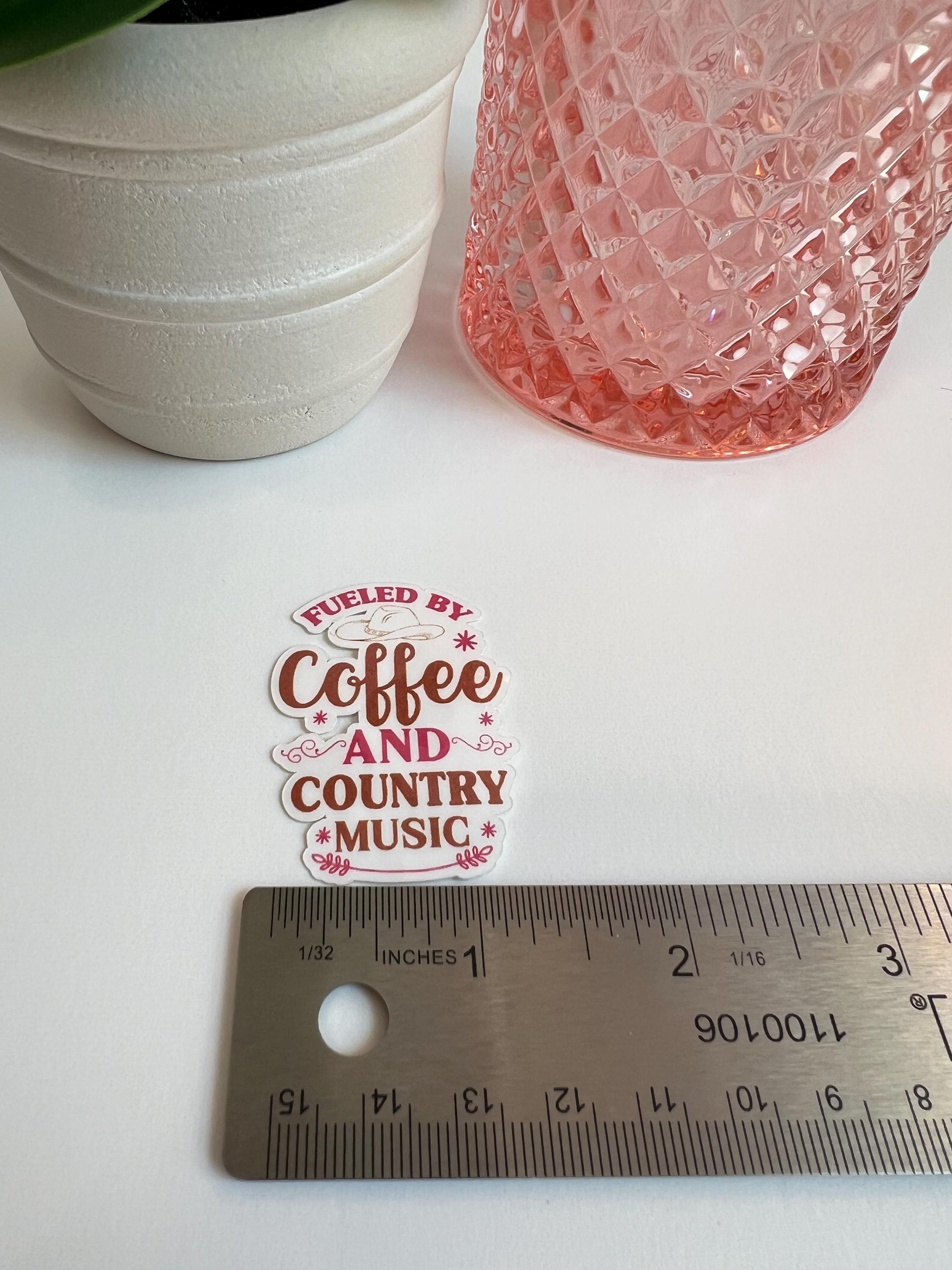 Fueled By Coffee and Country Music sticker -water-resistant, water bottles, laptop, kindle, mug
