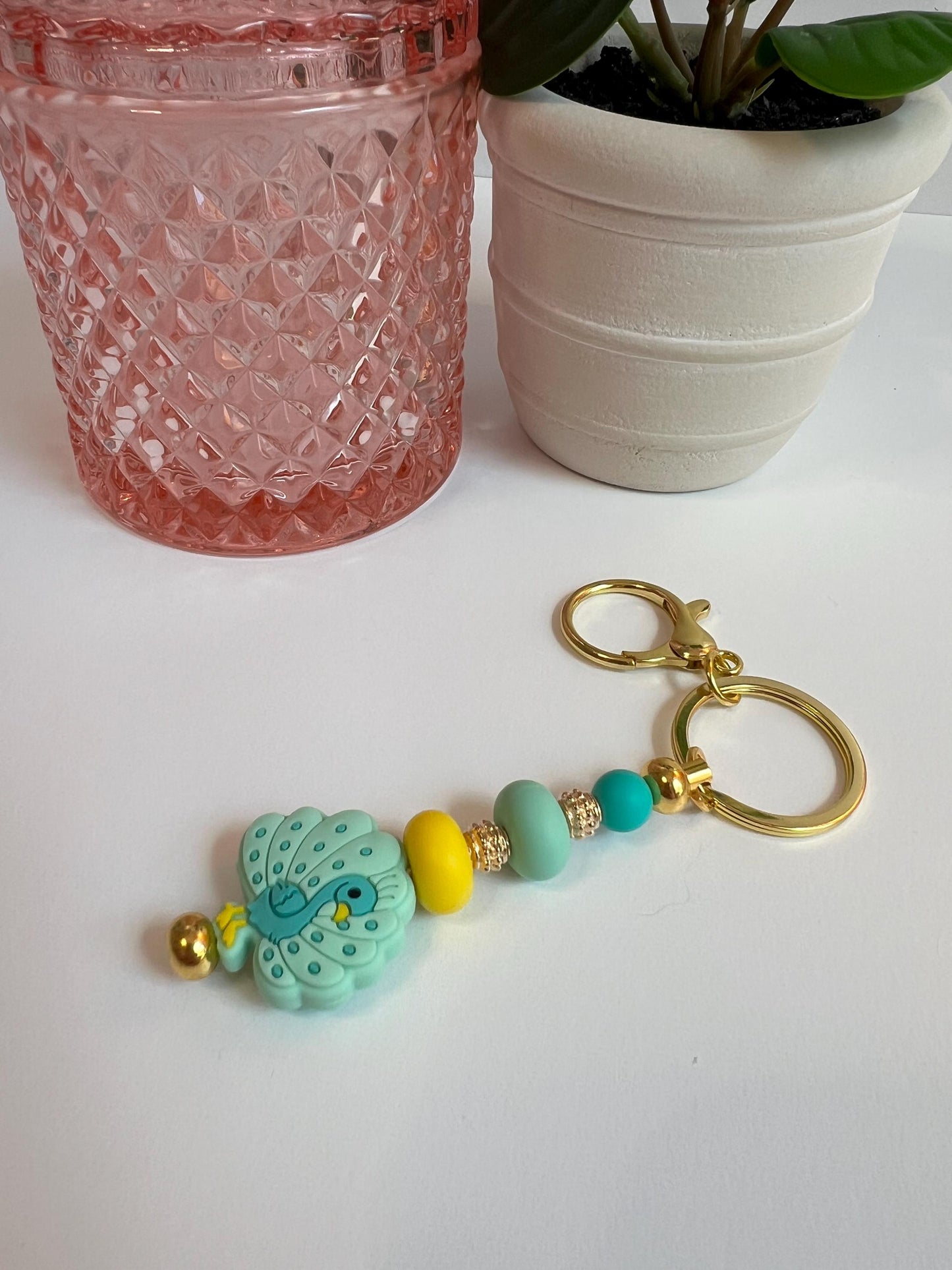 Peacock Silicone Bead Keychain: Handmade Bag Charm