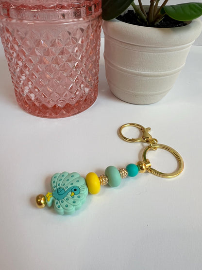 Peacock Silicone Bead Keychain: Handmade Bag Charm