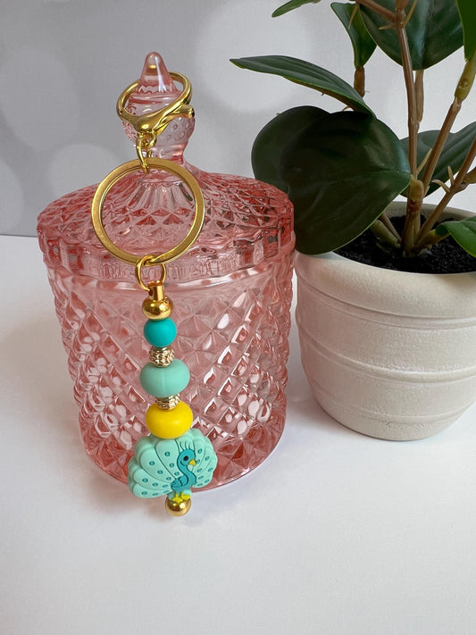 Peacock Silicone Bead Keychain: Handmade Bag Charm