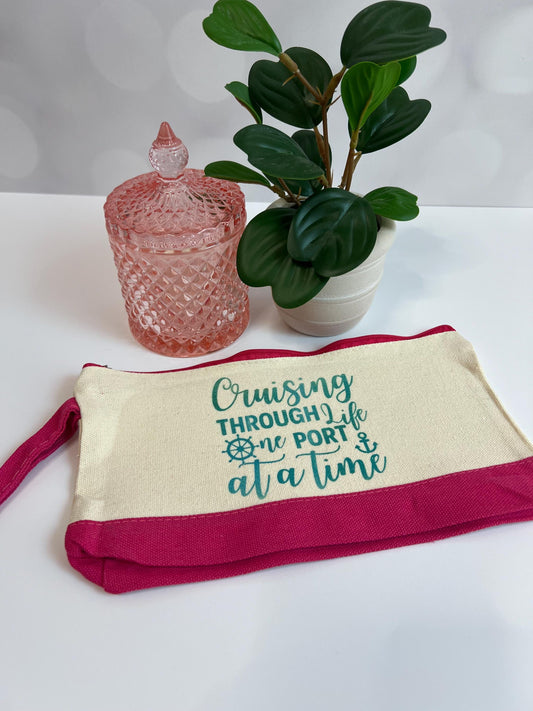 Cruise Essentials Makeup Bag: "Cruising Through Life" Wristlet