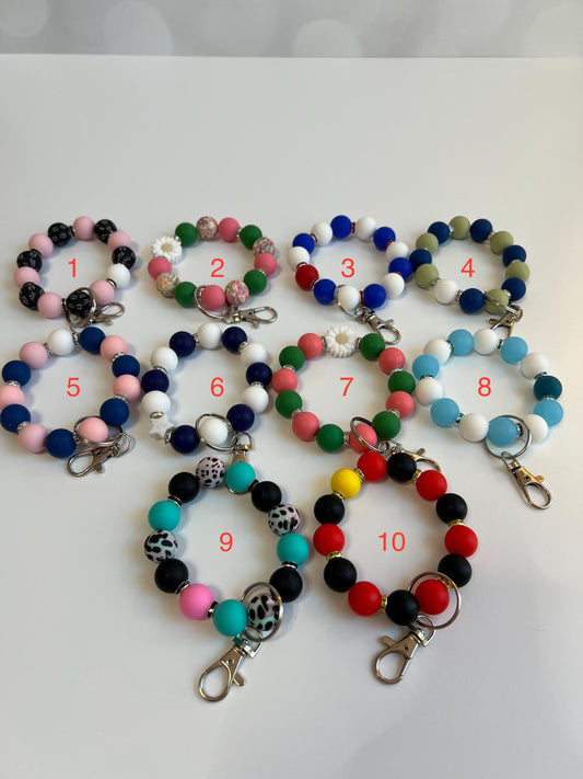 Silicone Beaded Keychain Bracelet - ID Holder, Cruise, Work, Beaded Jewelry