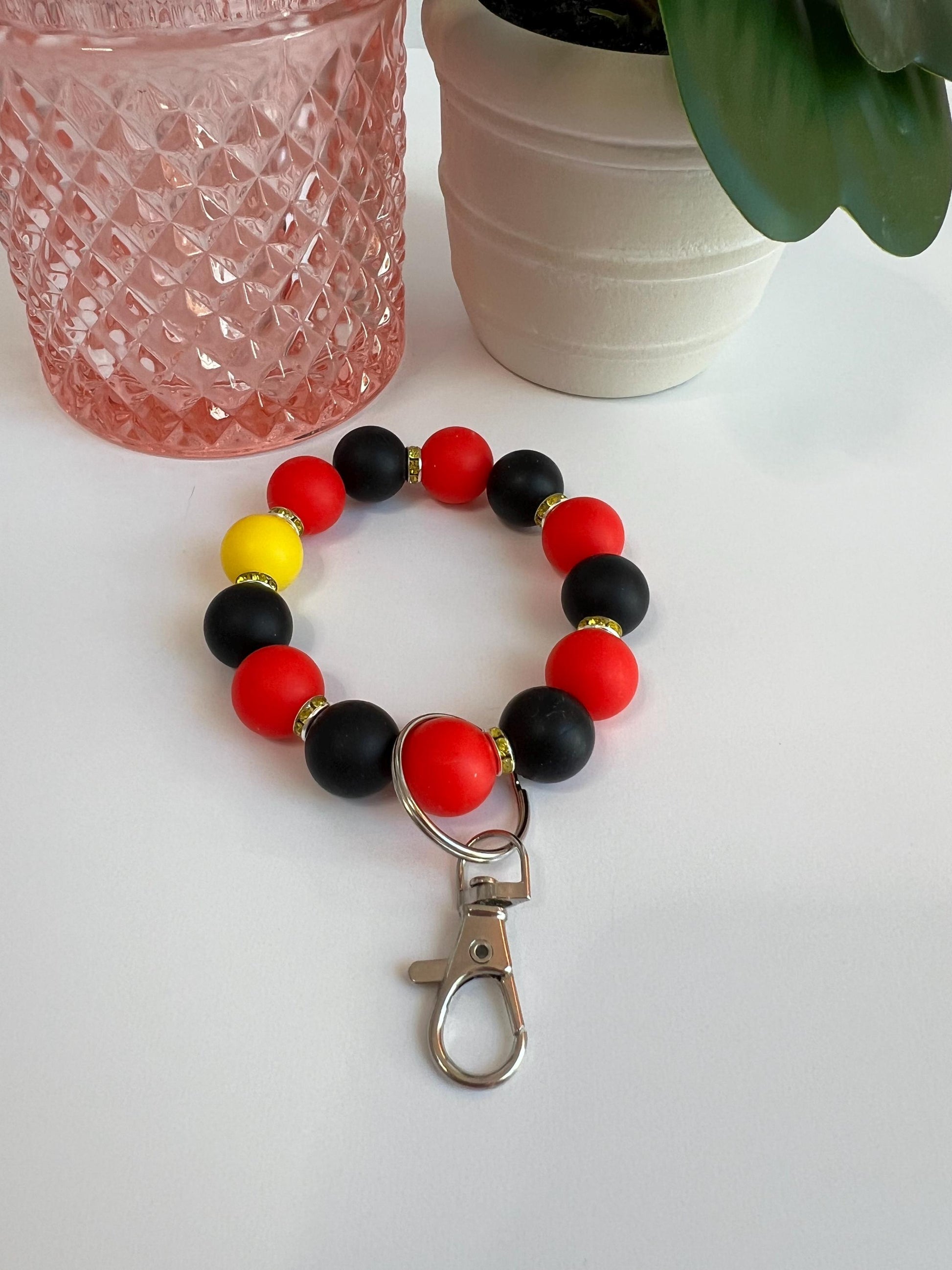 Silicone Beaded Keychain Bracelet - ID Holder, Cruise, Work, Beaded Jewelry