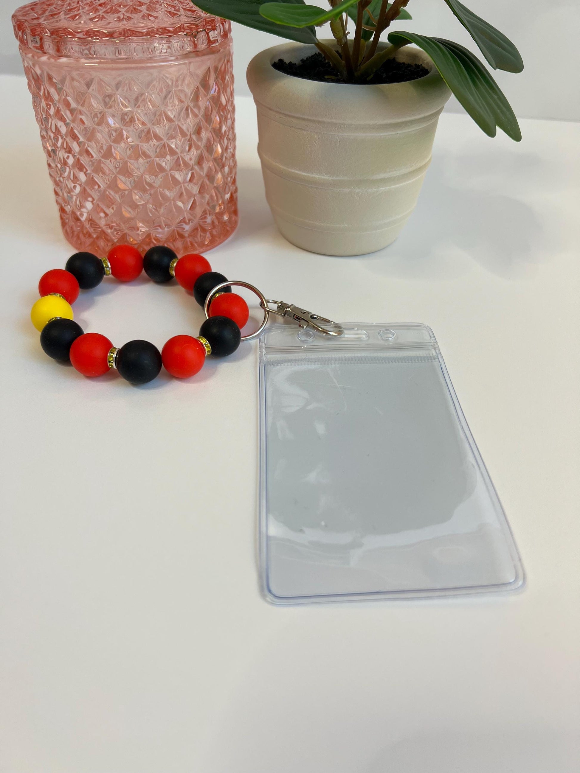 Silicone Beaded Keychain Bracelet - ID Holder, Cruise, Work, Beaded Jewelry