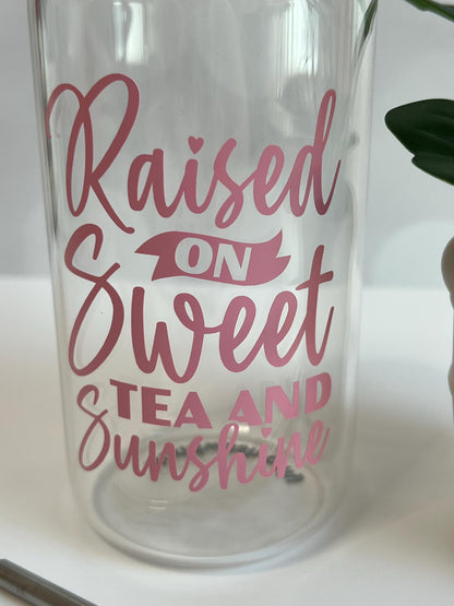 Sweet Tea & Sunshine Glass Tumbler: Iced Coffee Cup with Bamboo Lid