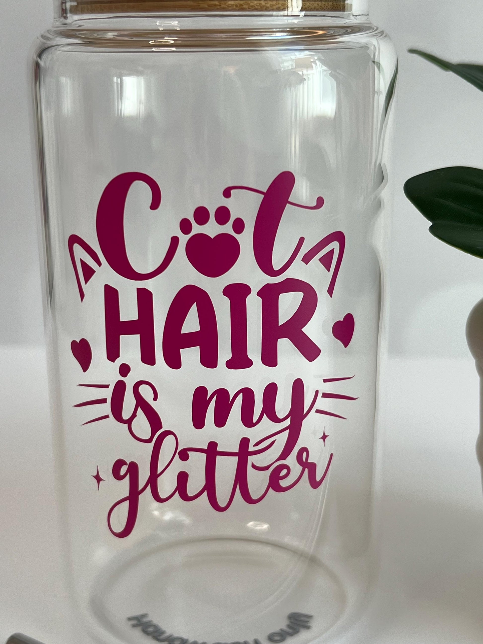 Cat Hair Is My Glitter Glass Cup: Iced Coffee Tumbler with Lid & Straw