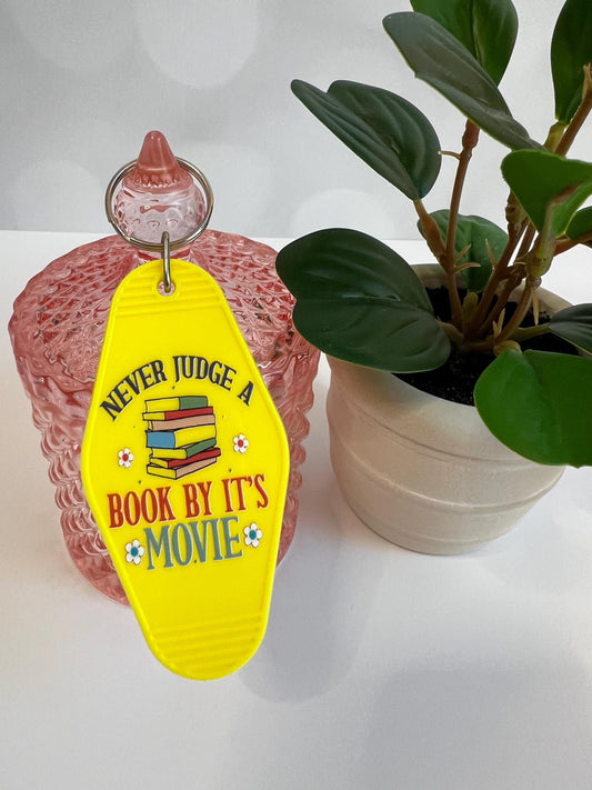 Never Judge a Book By Its Movie Motel Keychain: Gift for Book Lover