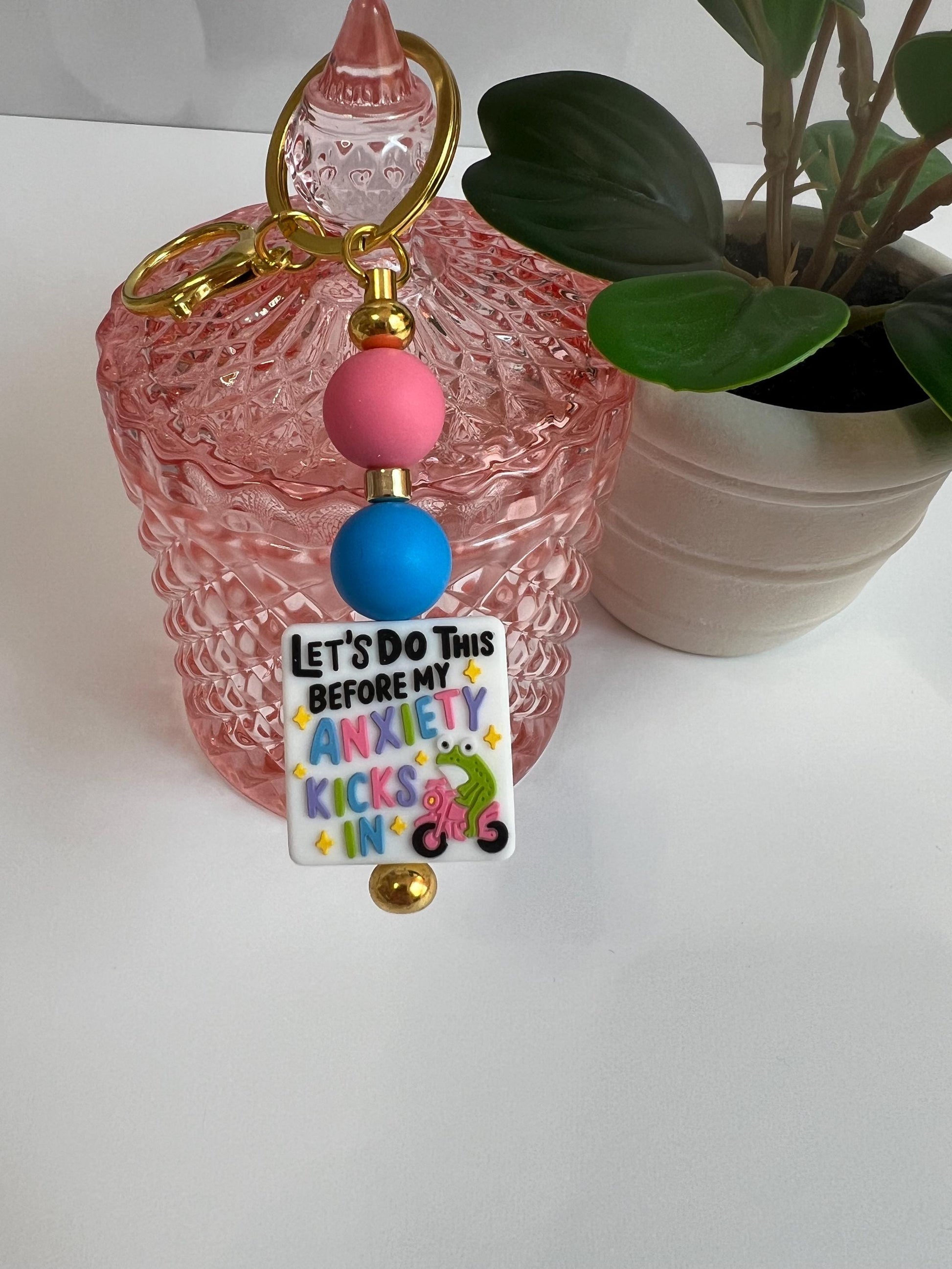 Anxiety Quote Silicone Bead Keychain: Bag Charm, Stocking Stuffer
