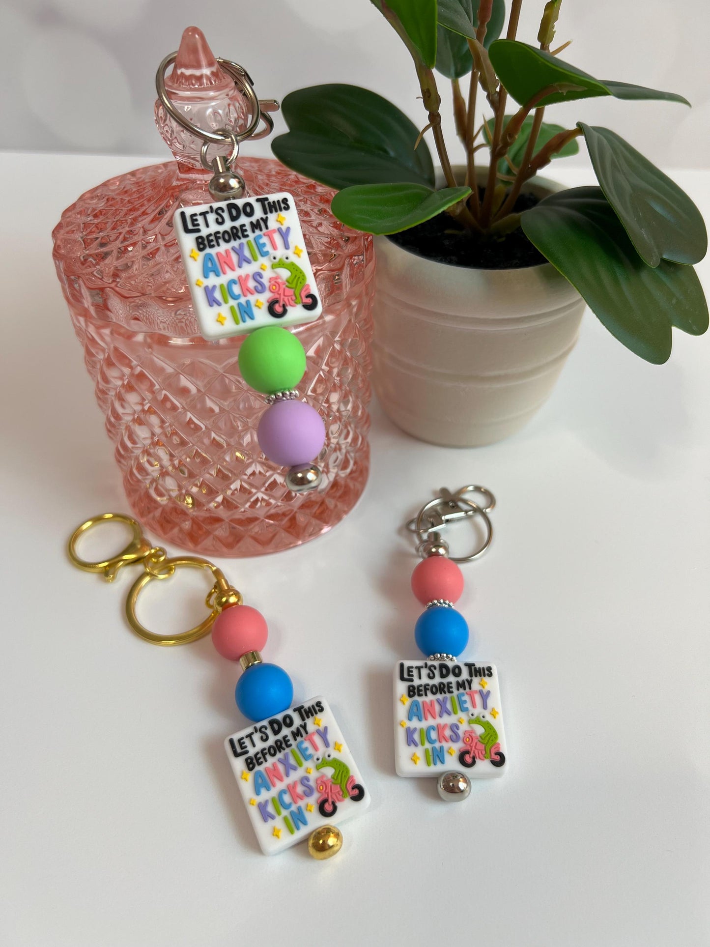 Anxiety Quote Silicone Bead Keychain: Bag Charm, Stocking Stuffer