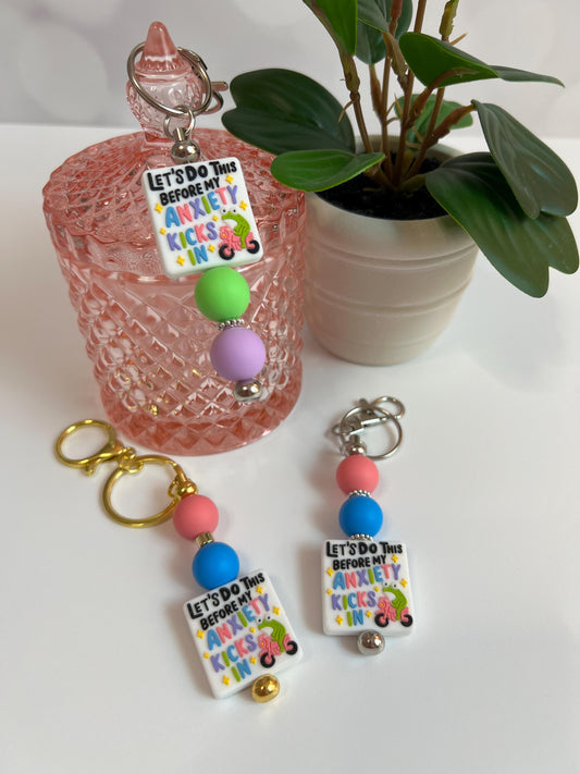 Anxiety Quote Silicone Bead Keychain: Bag Charm, Stocking Stuffer