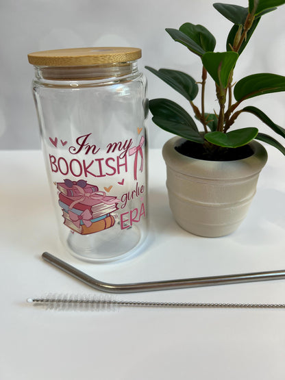 Bookish Era Glass Iced Coffee Cup: 16oz Tumbler with Lid & Straw