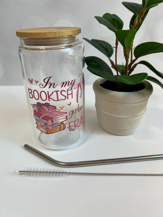 Bookish Era Glass Iced Coffee Cup: 16oz Tumbler with Lid & Straw