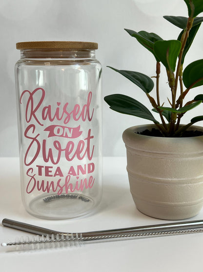 Sweet Tea & Sunshine Glass Tumbler: Iced Coffee Cup with Bamboo Lid