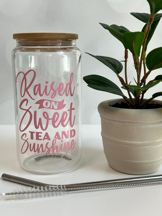 Sweet Tea & Sunshine Glass Tumbler: Iced Coffee Cup with Bamboo Lid