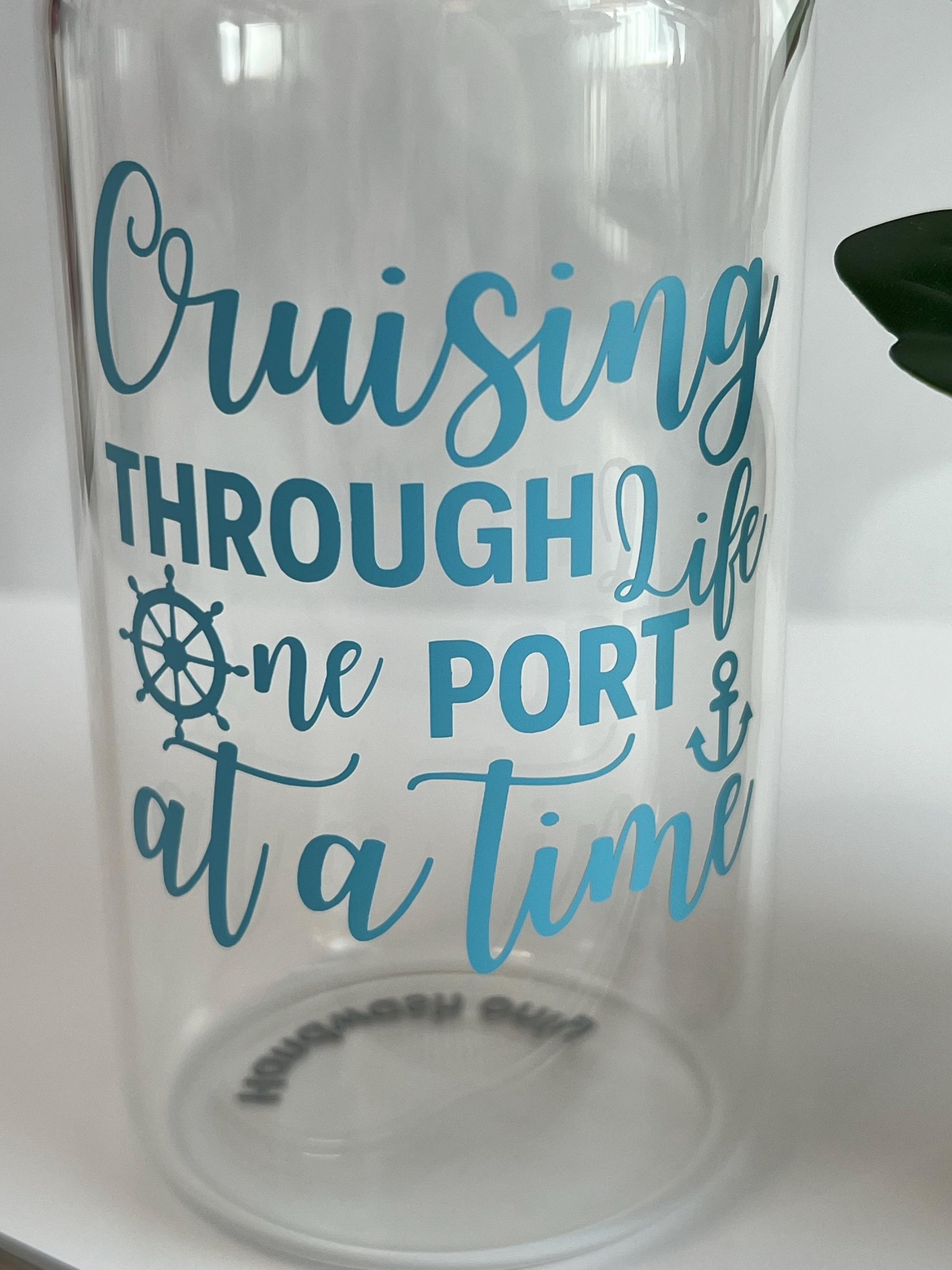 Cruising Through Life Glass Cup: Iced Coffee Tumbler With Lid & Straw