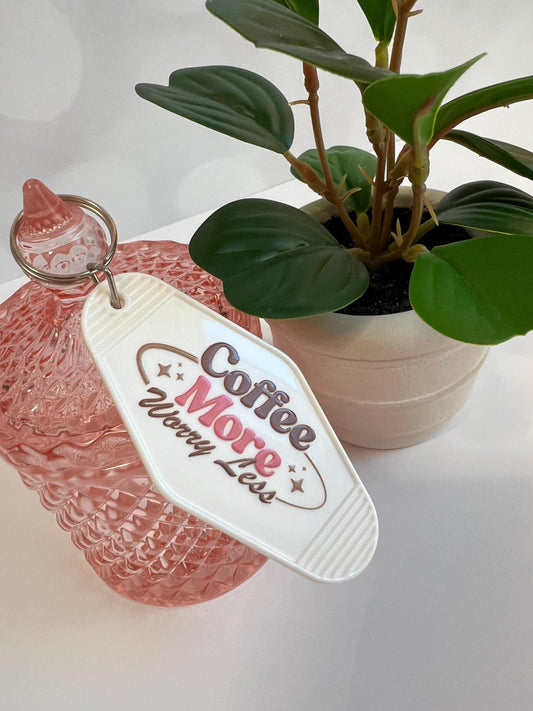 Coffee More Worry Less Motel Keychain | Gift for Her | Small Gift | Stocking Stuffer | Gift for Book Lover