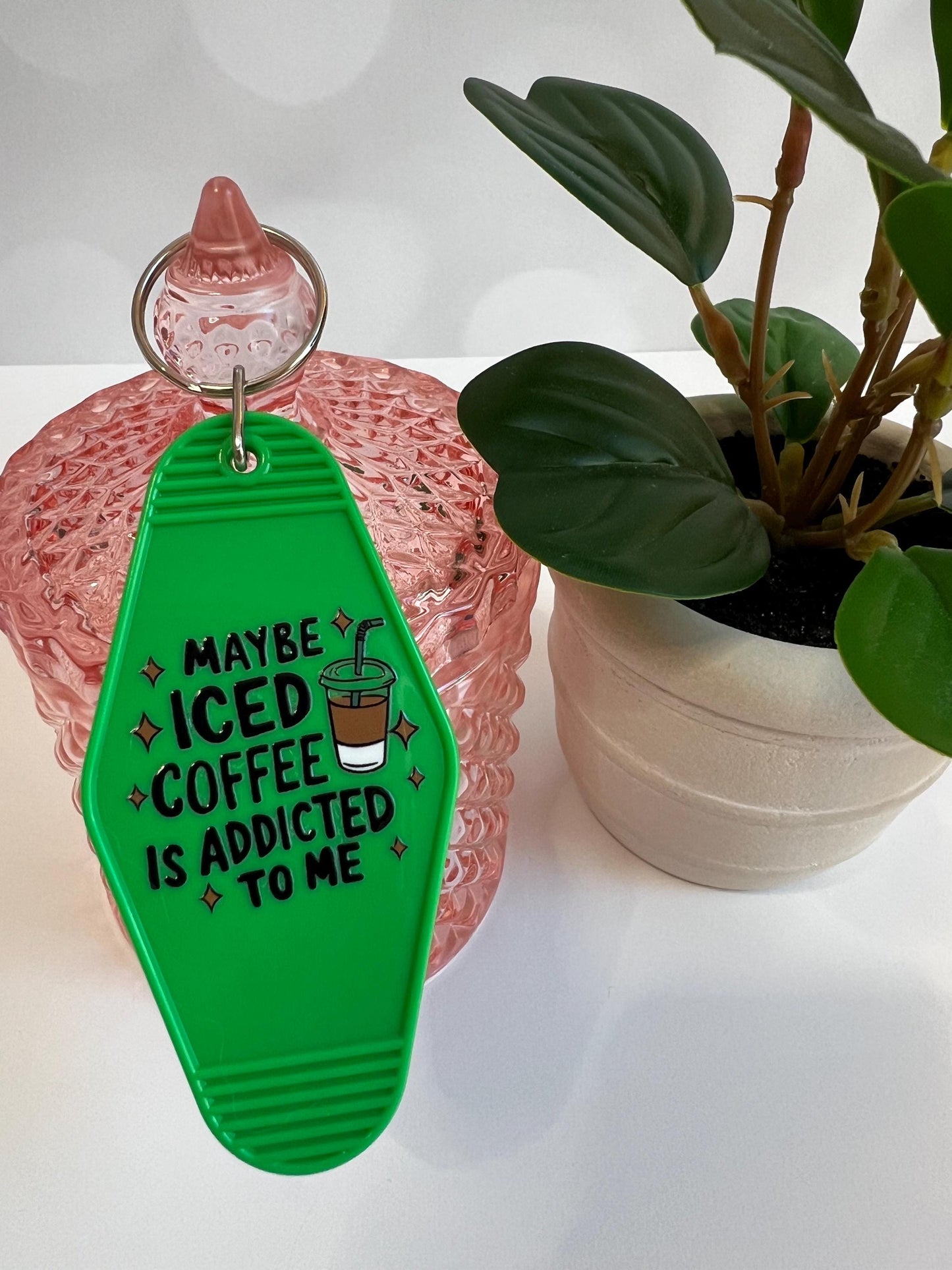 Iced Coffee Addict Motel Keychain: Gift for Coffee Lover