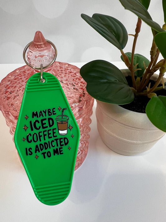 Iced Coffee Addict Motel Keychain: Gift for Coffee Lover