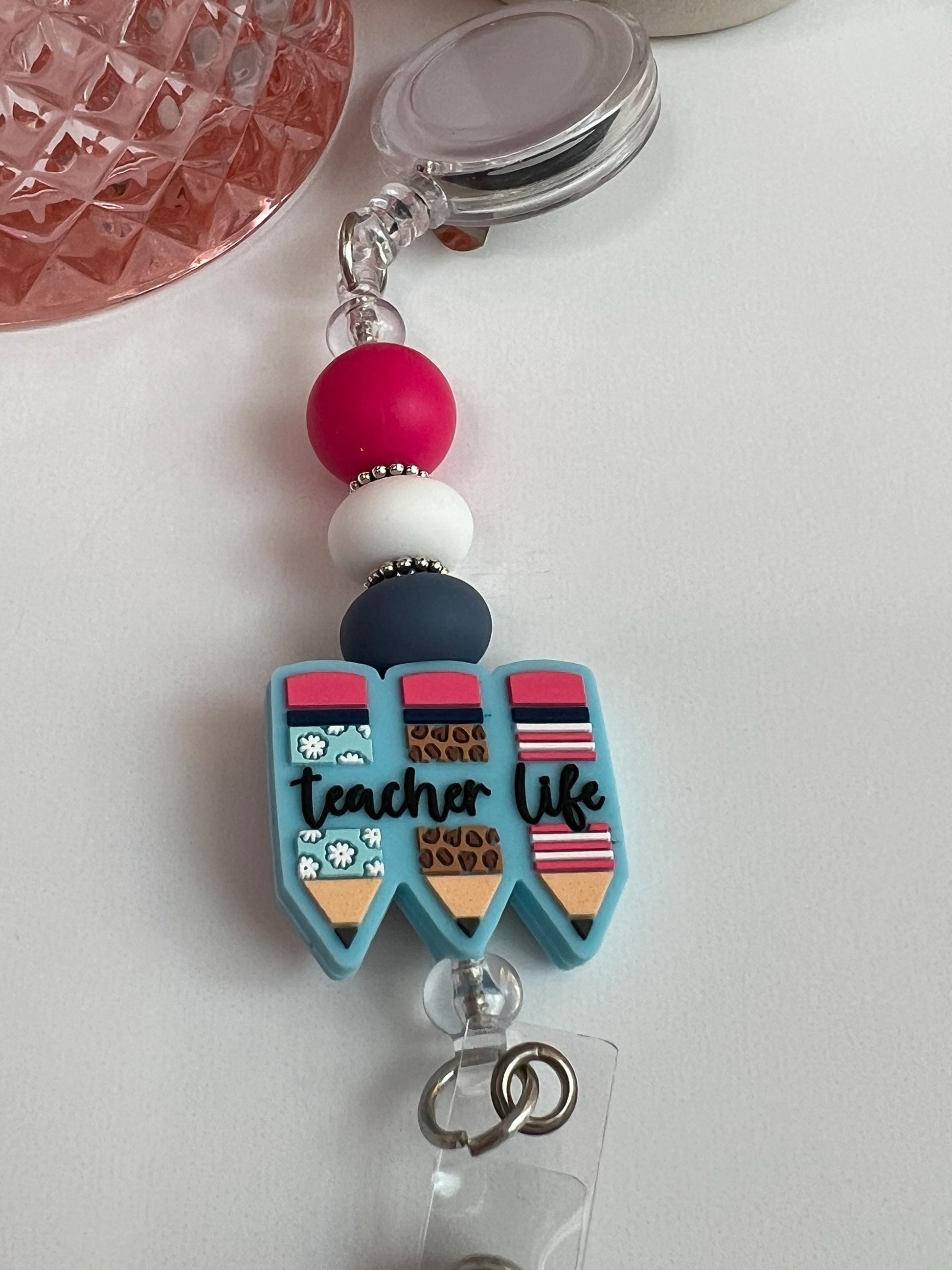 Teacher Life Badge Reel: Silicone ID Holder with Pouch