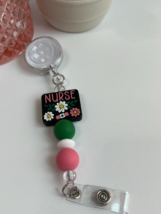 Nurse Badge Reel: Silicone Bead ID Holder with Pouch